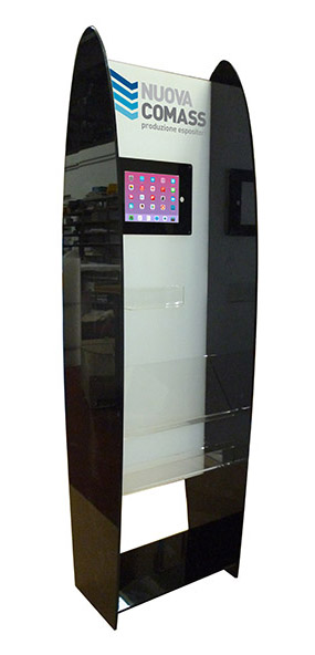 Espositore in plexiglas con tablet o monitor con ripiani per negozi