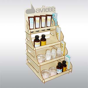 Espositore da banco in legno ad incastro per profumi cosmetici farmaci