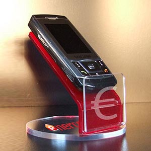 Espositore porta cellulare in plexiglass a 2 colori con incisione