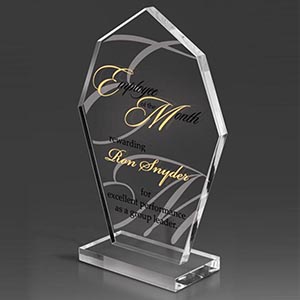 Targa premio in plexiglas trasparente stampato e sagomato a laser