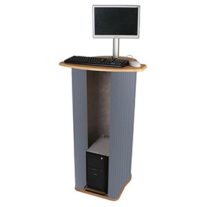 Banchetto Desk espositivo a leggio con monitor, PC e magazzino