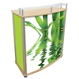 Banchetto espositivo con ripiano alto in plexiglas trasparente