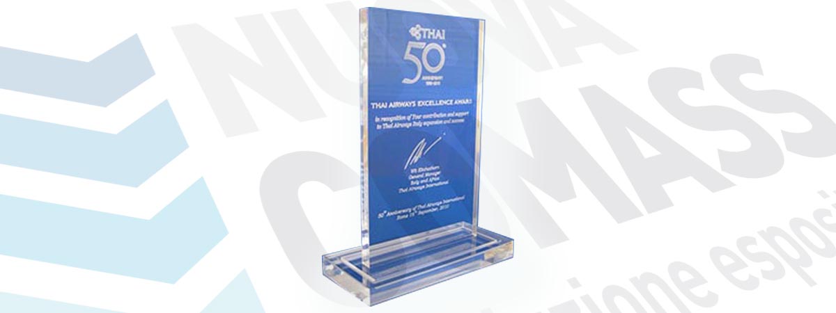 Targa premio in plexiglas trasparente
