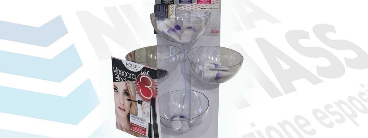 Espositore con contenitori in plexiglass per piccoli prodotti sfusi