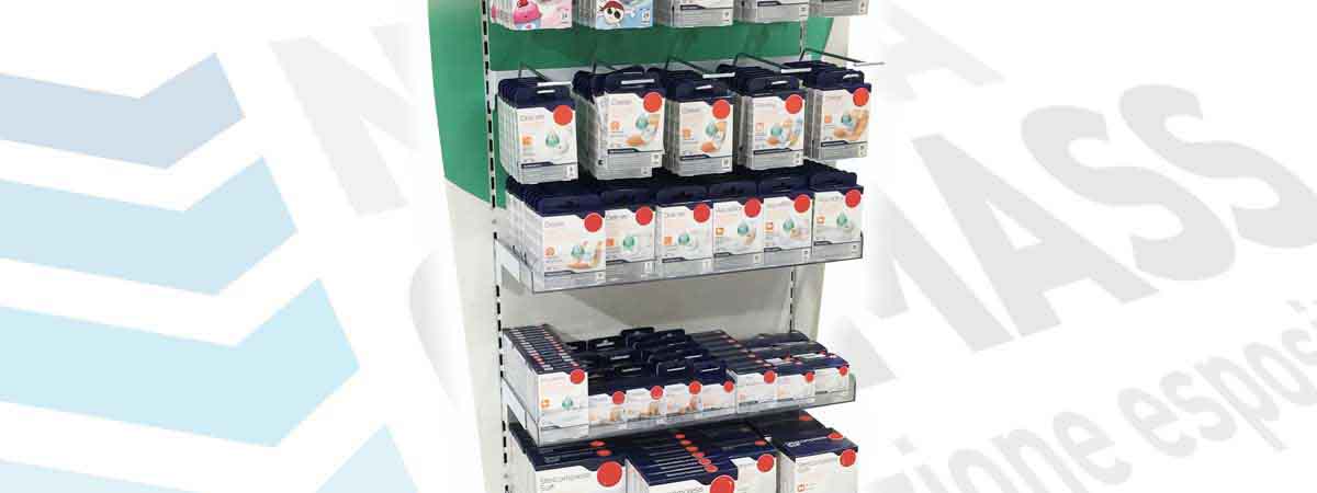 Espositore con porta blister per appendere i prodotti