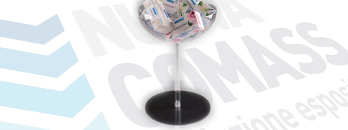 Espositore in metallo da terra con contenitori in plexiglas per piccoli oggetti