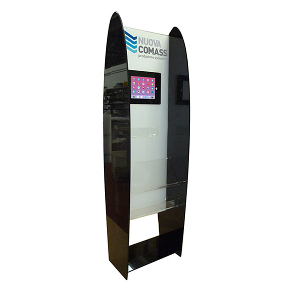 Espositore a libreria con tablet o monitor