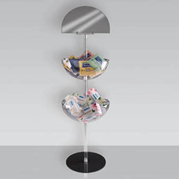 Espositore con contenitori a semisfera in plexiglas trasparente