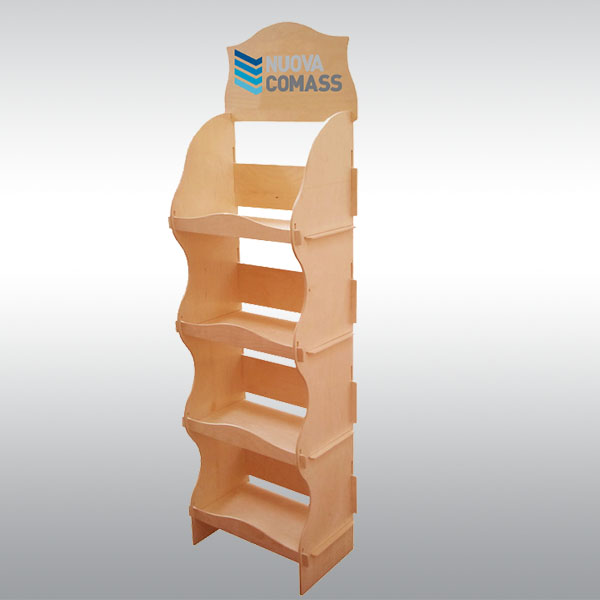 Espositore a ripiani in legno sagomato